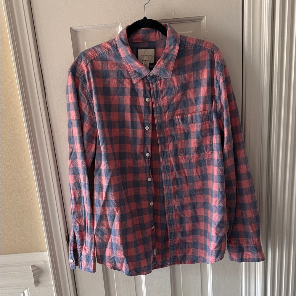 American Eagle Outfitters Red and Blue Plaid Shirt